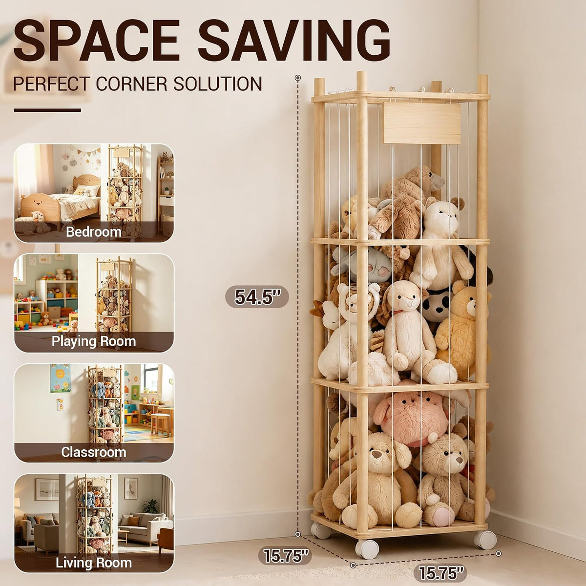Kids Large Stuffed Animal Storage & Plush Toy Organizer, 53.15" H