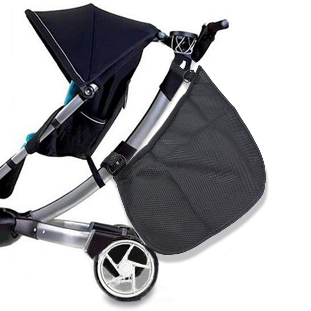 2 Pack Universal Side Sling Stroller Mesh Cargo Net and Organizer, Non-Slip and Adjustable Straps, Extra Stroller Storage Space (Black)