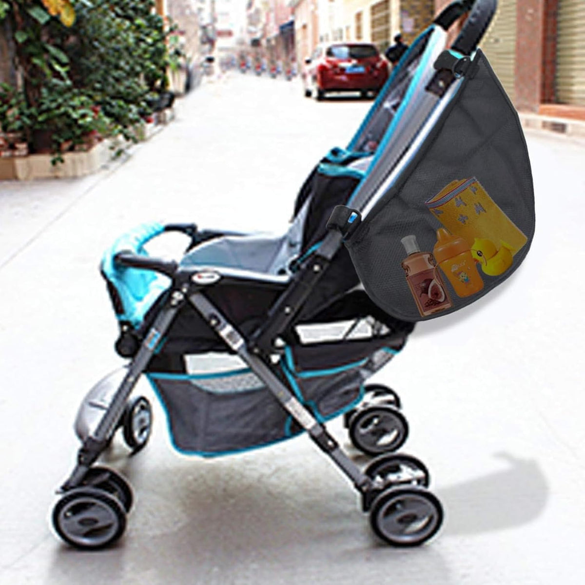 2 Pack Universal Side Sling Stroller Mesh Cargo Net and Organizer, Non-Slip and Adjustable Straps, Extra Stroller Storage Space (Black)