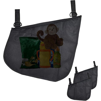 2 Pack Universal Side Sling Stroller Mesh Cargo Net and Organizer, Non-Slip and Adjustable Straps, Extra Stroller Storage Space (Black)