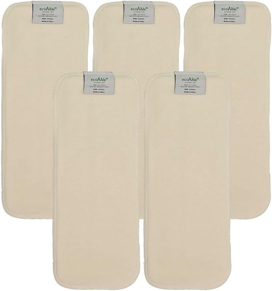 4-Layer Hemp Diaper Inserts – Overnight Boosters for Heavy Wetters – Reusable Absorbency Doublers – Fits Pocket, Cotton Prefold & Cover – Washable Natural Fiber Liners (Pack of 5)