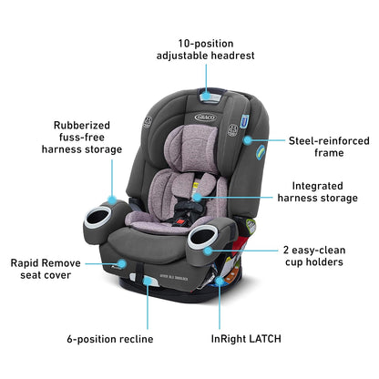 4Ever DLX SnugLock 4 in 1 Car Seat | Infant to Toddler Car Seat, with 10 Years of Use | Featuring Easy-Install SnugLock Technology, Leila , 21x19x24.5 Inch (Pack of 1)