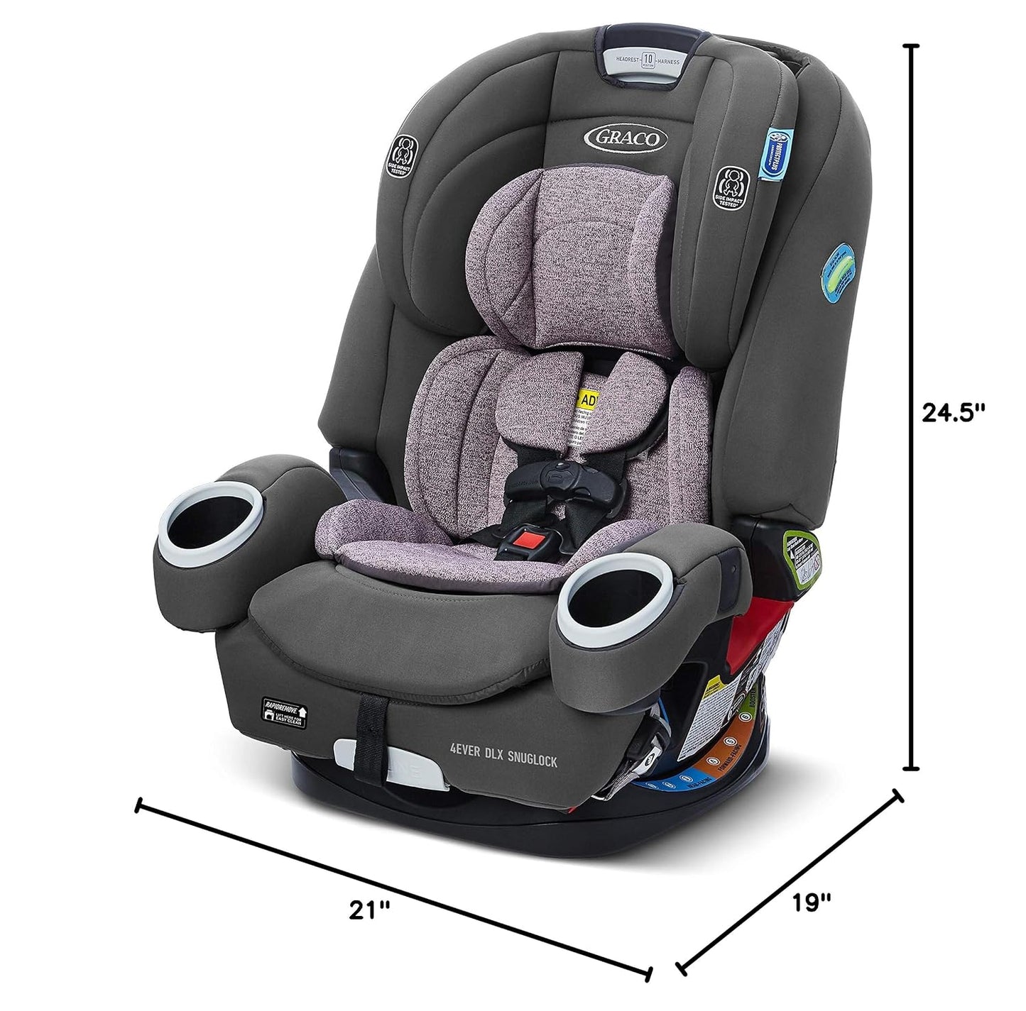 4Ever DLX SnugLock 4 in 1 Car Seat | Infant to Toddler Car Seat, with 10 Years of Use | Featuring Easy-Install SnugLock Technology, Leila , 21x19x24.5 Inch (Pack of 1)