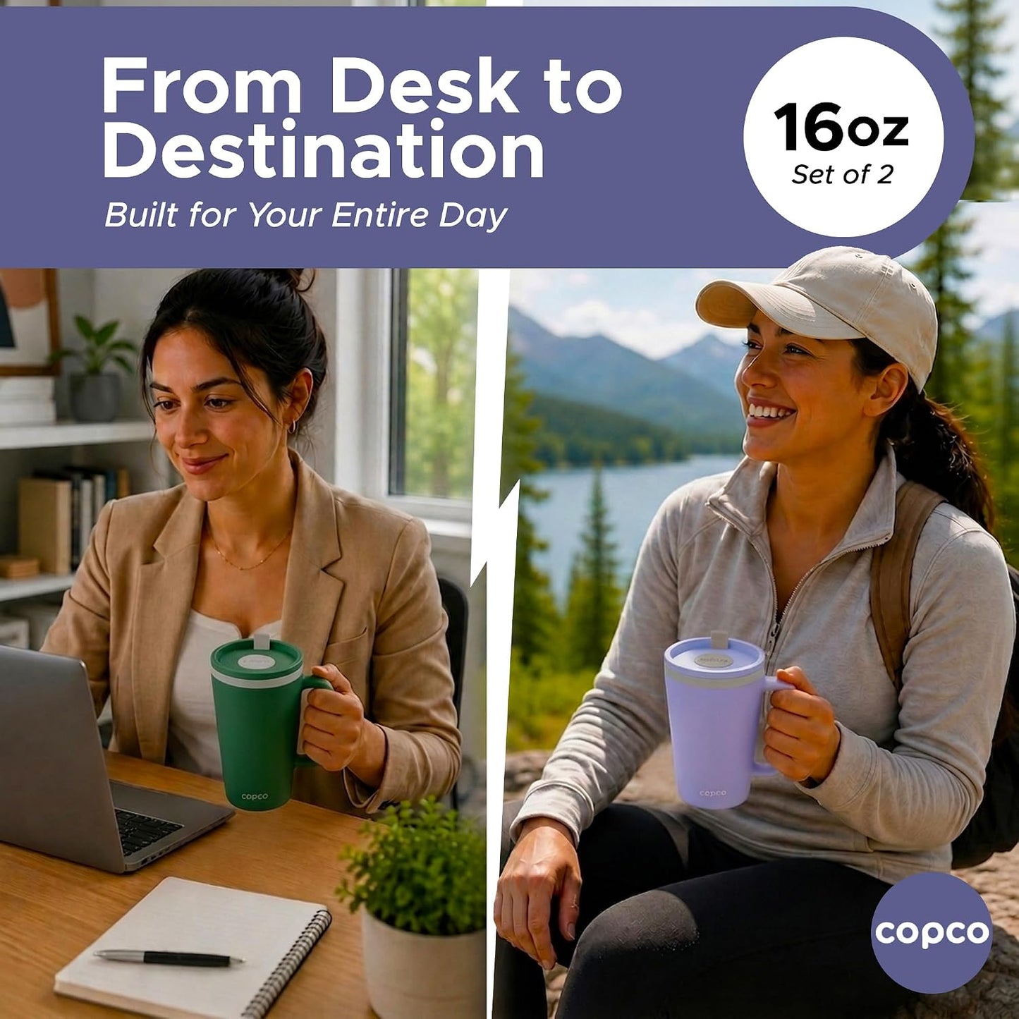 Cone Desk Mug 16 Oz - Purple/Brown, Set of 2