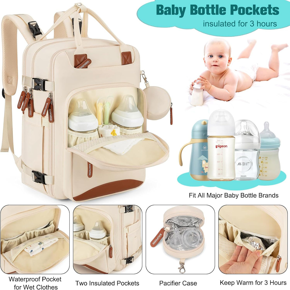 Diaper Bag Backpack With Changing Pad & Pacifier Holder