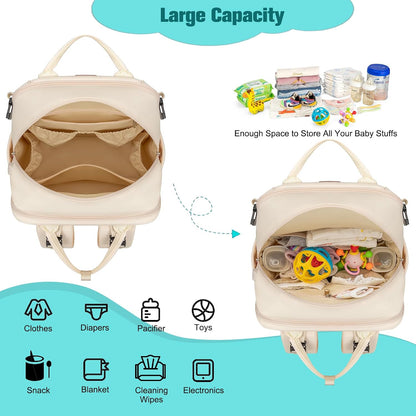 Diaper Bag Backpack With Changing Pad & Pacifier Holder