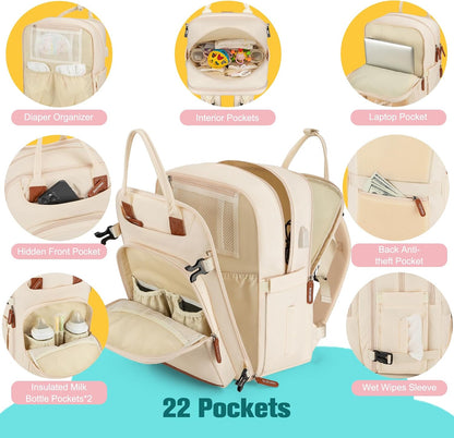 Diaper Bag Backpack With Changing Pad & Pacifier Holder
