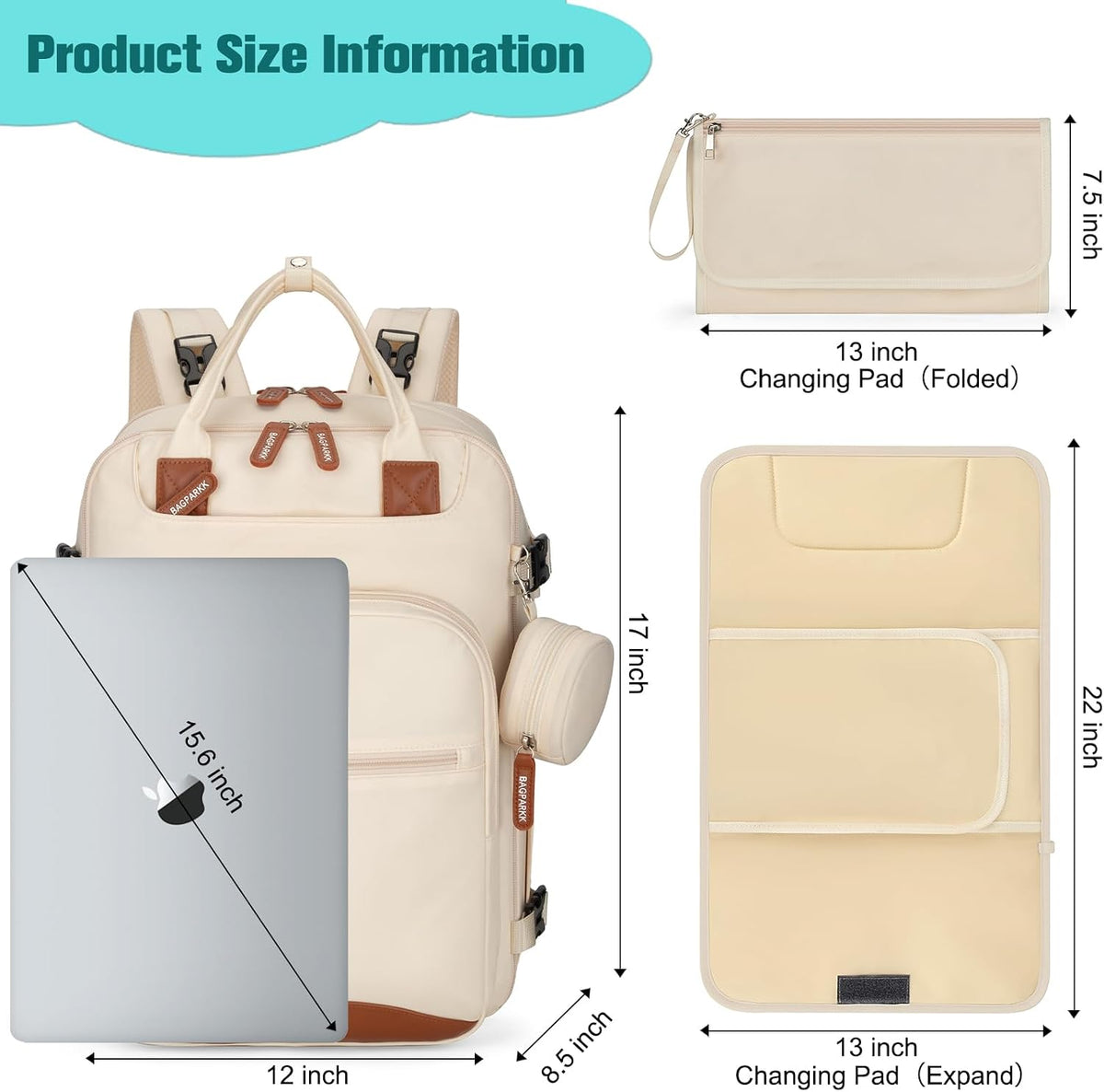 Diaper Bag Backpack With Changing Pad & Pacifier Holder