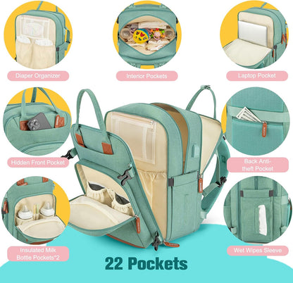 Diaper Bag Backpack With Changing Pad & Pacifier Holder