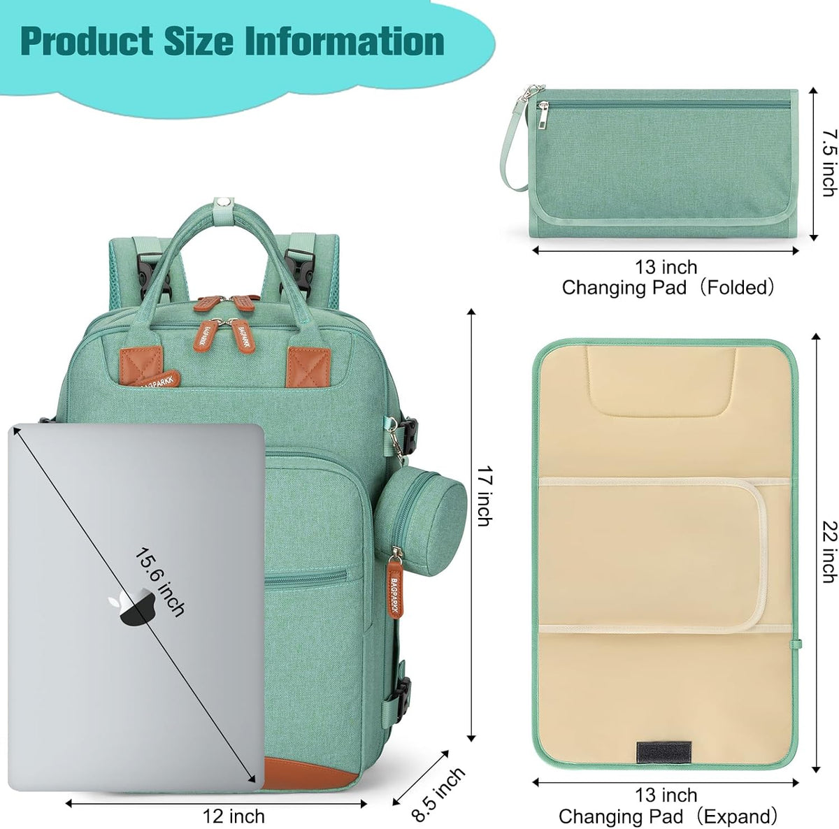 Diaper Bag Backpack With Changing Pad & Pacifier Holder
