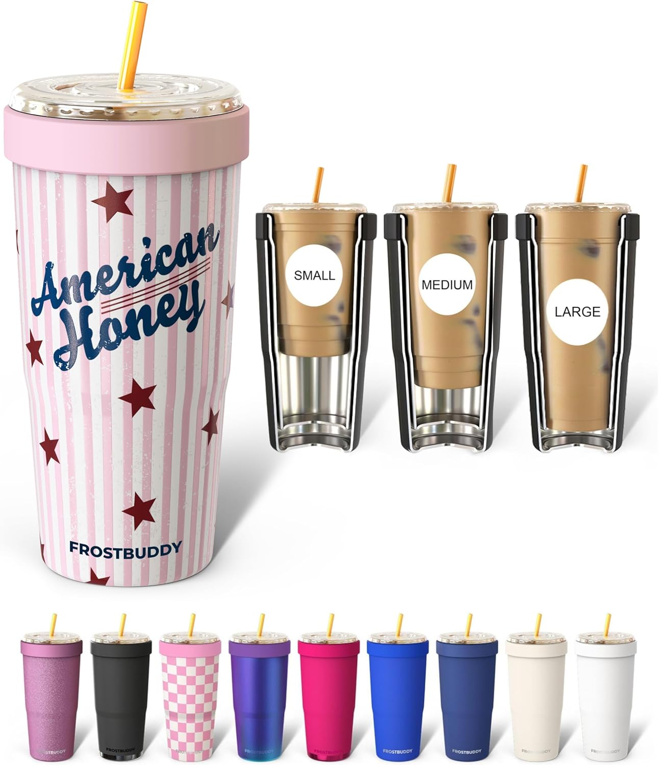 Togo Buddy 30 oz Stainless Steel Vacuum Insulated Tumbler To Go Coffee Cup – Iced Coffee Cups, Iced Coffee Sleeve, Travel Mug, Thermal Cup for Hot & Cold Drinks, Dunkin Cup (Pink Pencil) - Colors B