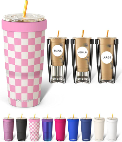 Togo Buddy 30 oz Stainless Steel Vacuum Insulated Tumbler To Go Coffee Cup – Iced Coffee Cups, Iced Coffee Sleeve, Travel Mug, Thermal Cup for Hot & Cold Drinks, Dunkin Cup (Pink Pencil) - Colors B