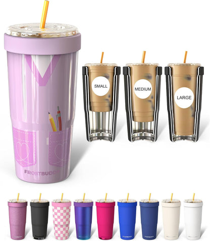 Togo Buddy 30 oz Stainless Steel Vacuum Insulated Tumbler To Go Coffee Cup – Iced Coffee Cups, Iced Coffee Sleeve, Travel Mug, Thermal Cup for Hot & Cold Drinks, Dunkin Cup (Pink Pencil) - Colors B