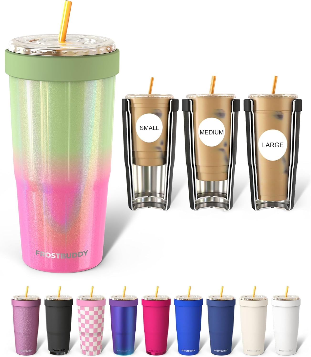 Togo Buddy 30 oz Stainless Steel Vacuum Insulated Tumbler To Go Coffee Cup – Iced Coffee Cups, Iced Coffee Sleeve, Travel Mug, Thermal Cup for Hot & Cold Drinks, Dunkin Cup (Pink Pencil) - Colors B