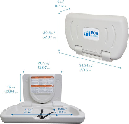 Horizontal Wall-Mounted Baby Changing Station, Slim, White Granite