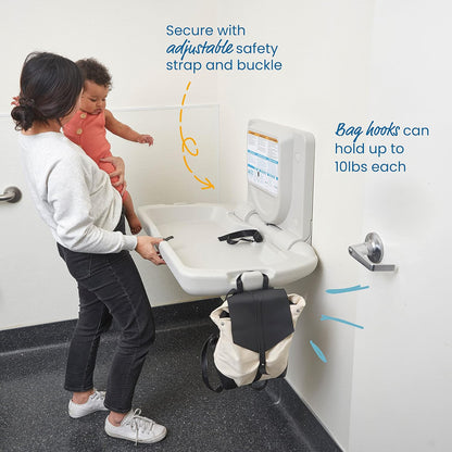 Horizontal Wall-Mounted Baby Changing Station, Slim, White Granite