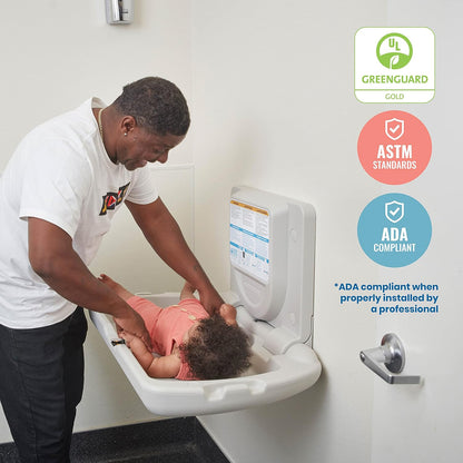 Horizontal Wall-Mounted Baby Changing Station, Slim, White Granite