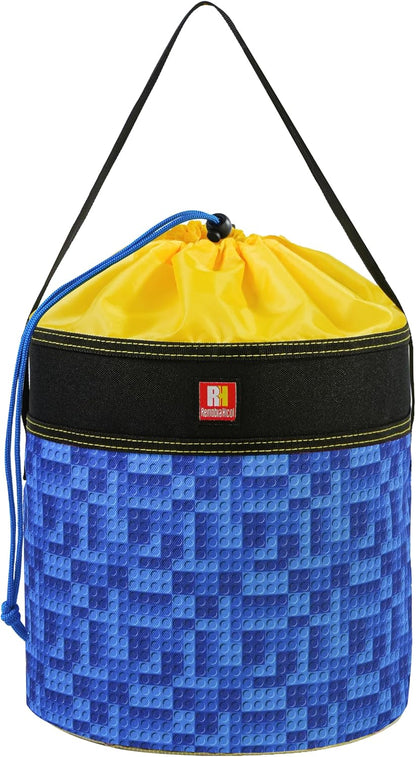 Toy Storage Organizer Basket Bag with Drawstring for Buliding Bricks, Blockets,Puzzles,Playroom Cinch Bucket Carrying Bag with Handle (Blue)