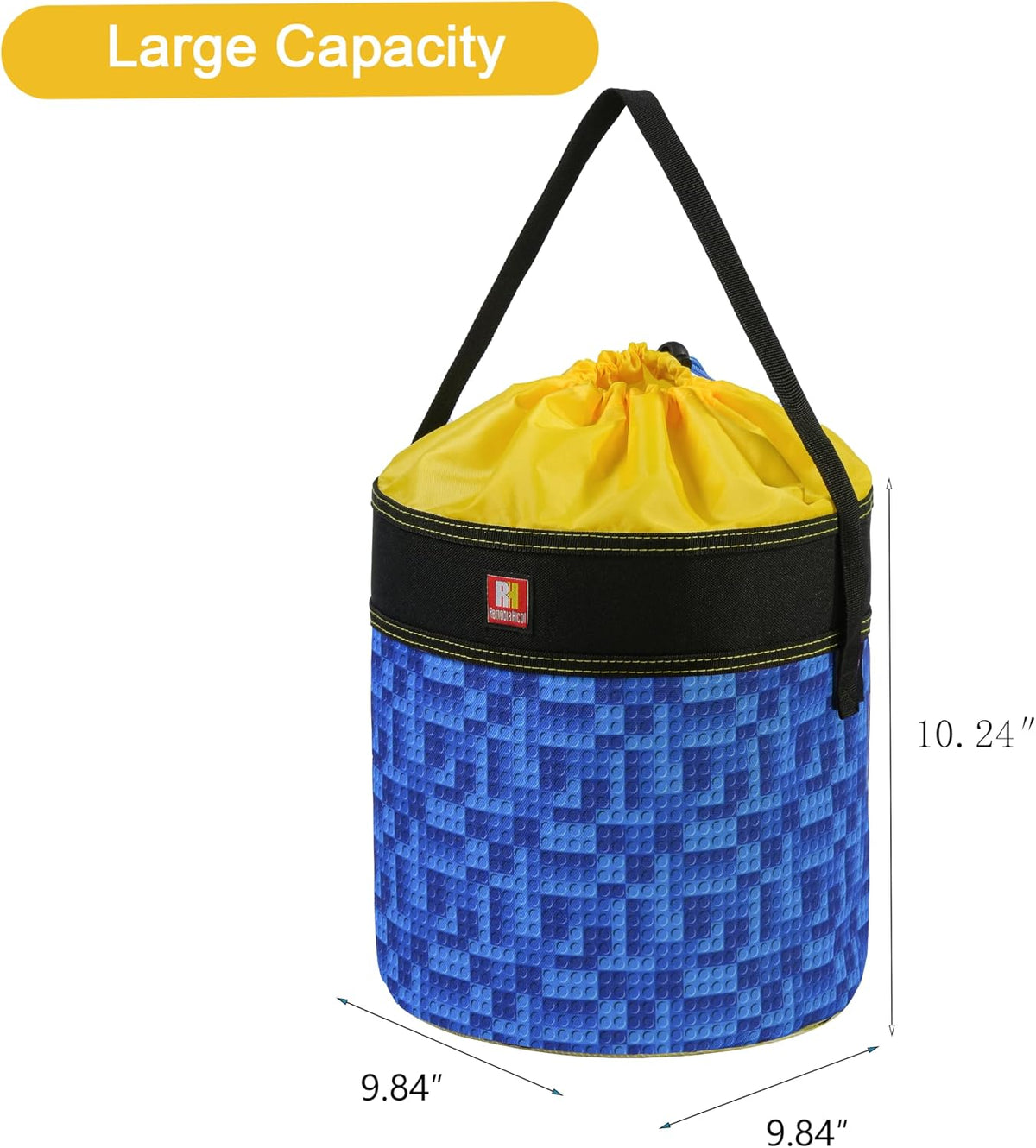 Toy Storage Organizer Basket Bag with Drawstring for Buliding Bricks, Blockets,Puzzles,Playroom Cinch Bucket Carrying Bag with Handle (Blue)