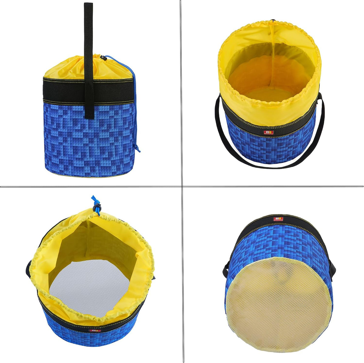 Toy Storage Organizer Basket Bag with Drawstring for Buliding Bricks, Blockets,Puzzles,Playroom Cinch Bucket Carrying Bag with Handle (Blue)