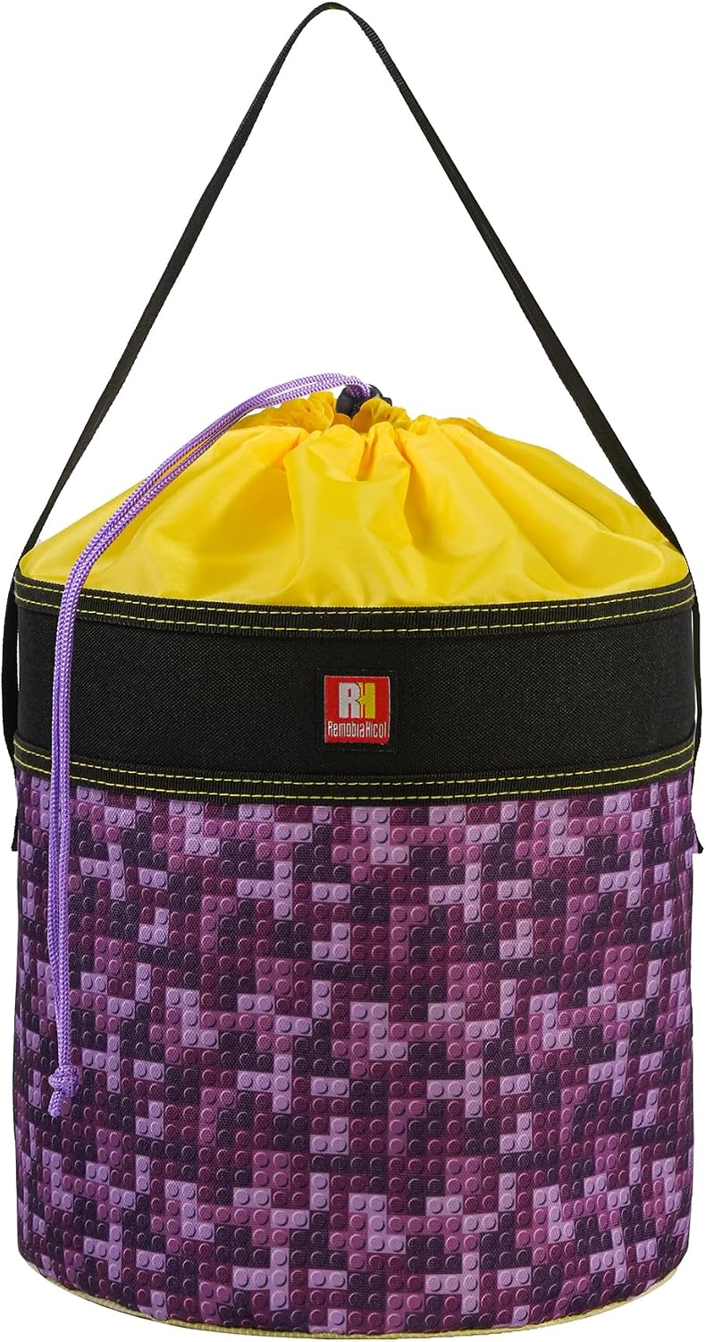 Toy Storage Organizer Basket Bag with Drawstring for Buliding Bricks, Blockets,Puzzles,Playroom Cinch Bucket Carrying Bag with Handle (Blue)