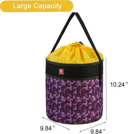 Toy Storage Organizer Basket Bag with Drawstring for Buliding Bricks, Blockets,Puzzles,Playroom Cinch Bucket Carrying Bag with Handle (Blue)