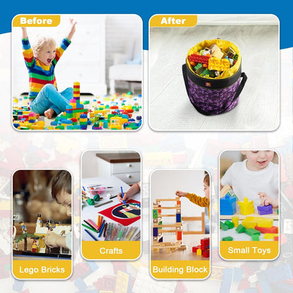 Toy Storage Organizer Basket Bag with Drawstring for Buliding Bricks, Blockets,Puzzles,Playroom Cinch Bucket Carrying Bag with Handle (Blue)