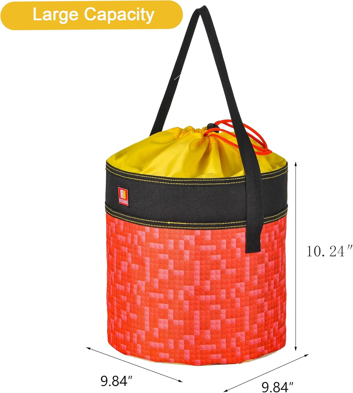 Toy Storage Organizer Basket Bag with Drawstring for Buliding Bricks, Blockets,Puzzles,Playroom Cinch Bucket Carrying Bag with Handle (Blue)