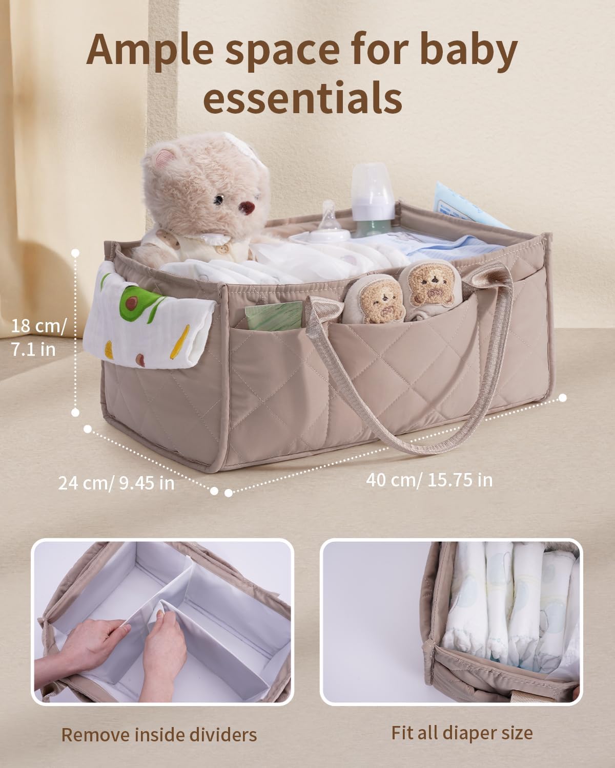 Baby Diaper Caddy Organizer with Handle, Large Portable Nursery Storage Basket for Newborn Essentials, Changing Table and Car Organizer, Gift for Baby Shower
