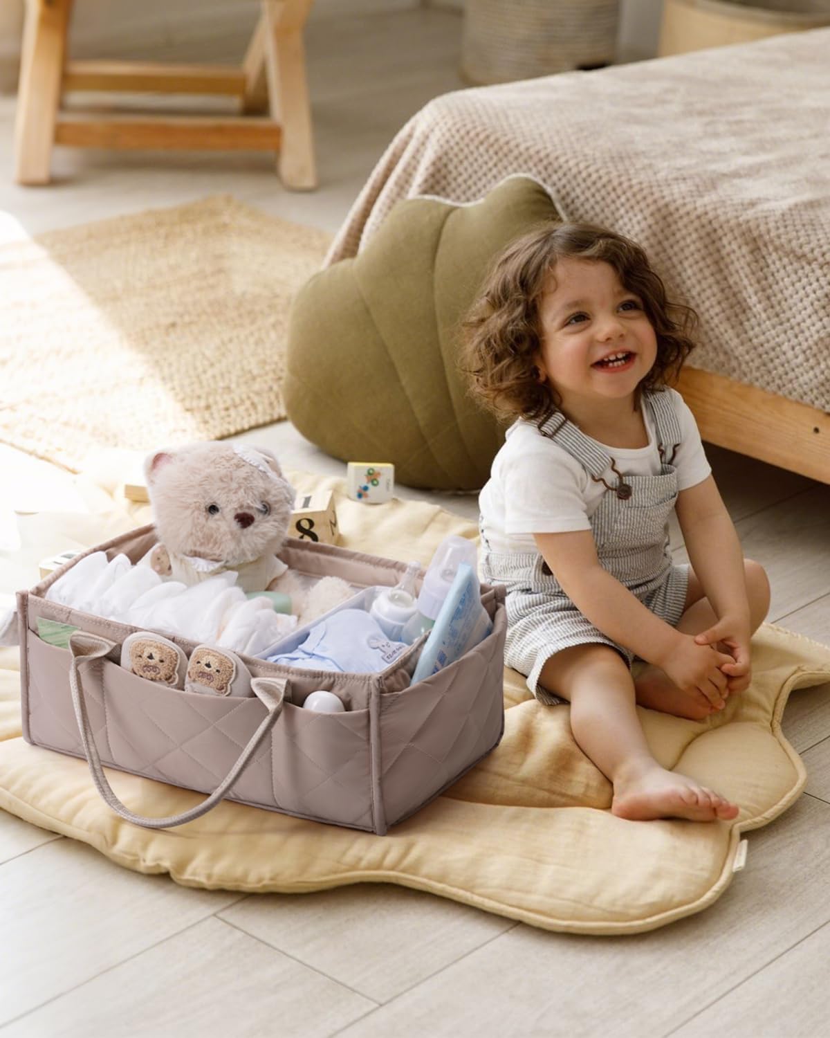 Baby Diaper Caddy Organizer with Handle, Large Portable Nursery Storage Basket for Newborn Essentials, Changing Table and Car Organizer, Gift for Baby Shower