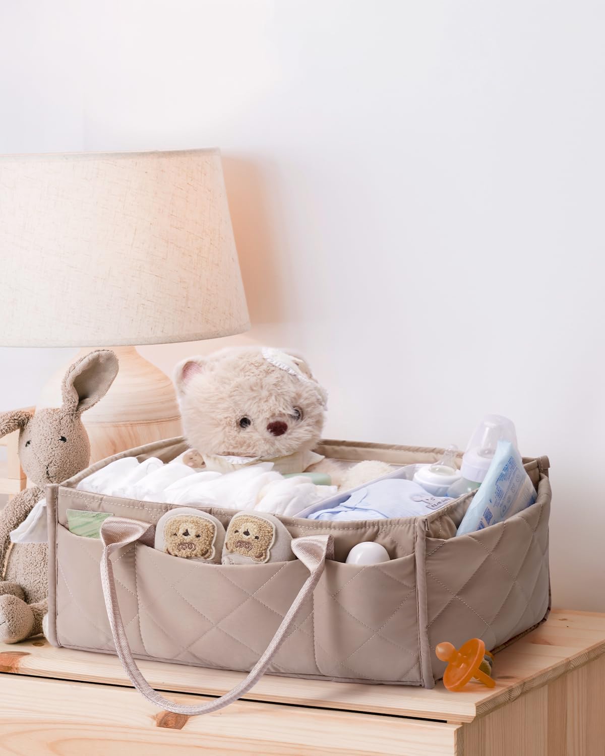 Baby Diaper Caddy Organizer with Handle, Large Portable Nursery Storage Basket for Newborn Essentials, Changing Table and Car Organizer, Gift for Baby Shower