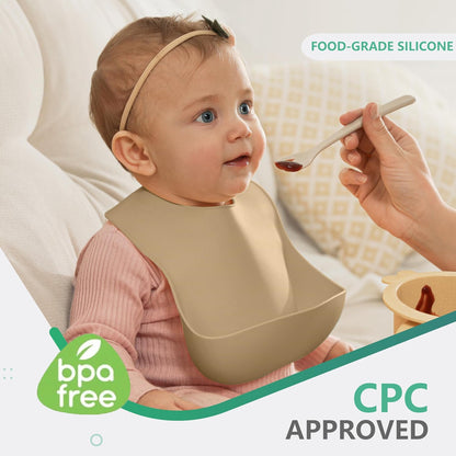 Set of 3 Silicone Bibs, Soft Adjustable Bibs for Boys & Girls