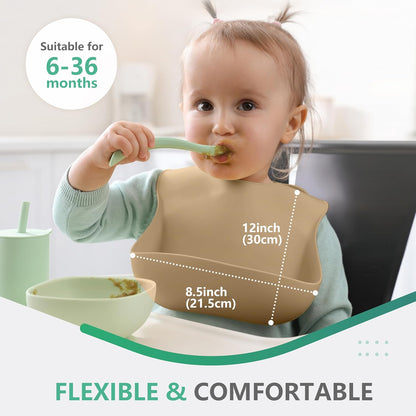 Set of 3 Silicone Bibs, Soft Adjustable Bibs for Boys & Girls
