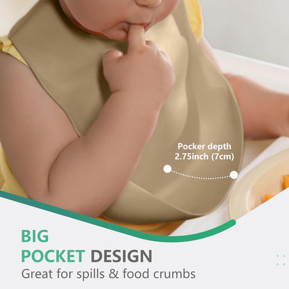 Set of 3 Silicone Bibs, Soft Adjustable Bibs for Boys & Girls