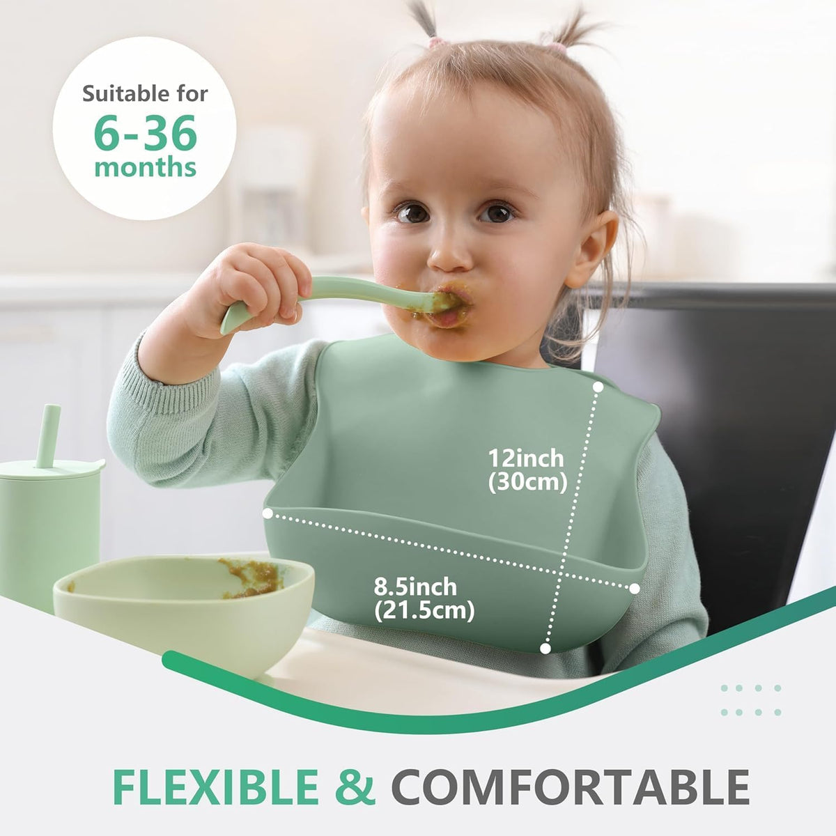 Set of 3 Silicone Bibs, Soft Adjustable Bibs for Boys & Girls