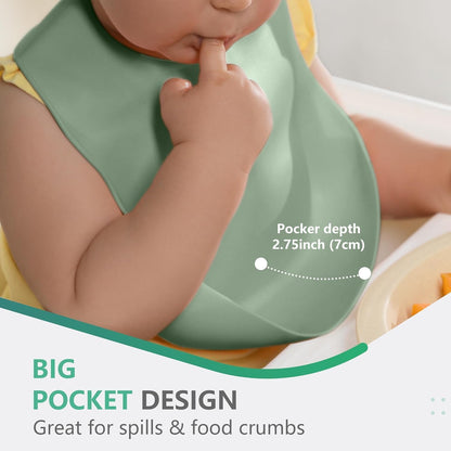 Set of 3 Silicone Bibs, Soft Adjustable Bibs for Boys & Girls