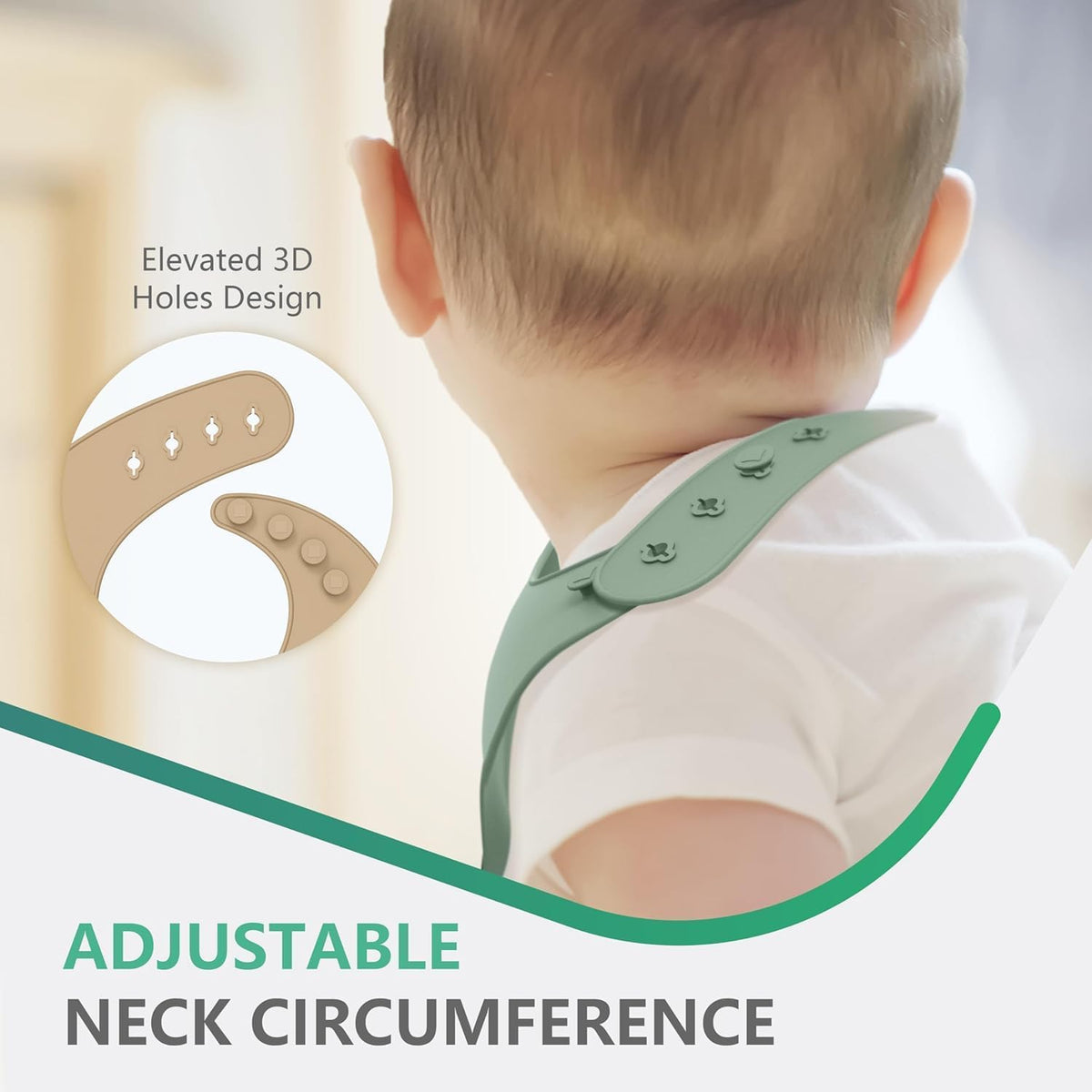 Set of 3 Silicone Bibs, Soft Adjustable Bibs for Boys & Girls