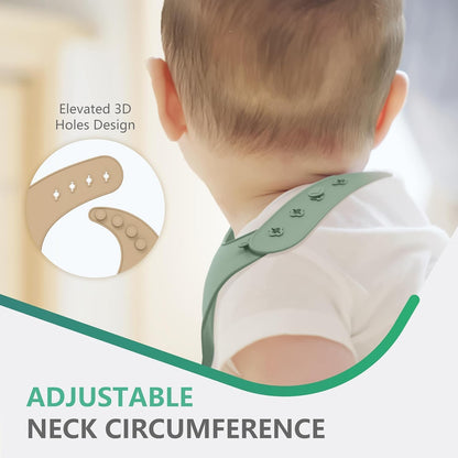 Set of 3 Silicone Bibs, Soft Adjustable Bibs for Boys & Girls