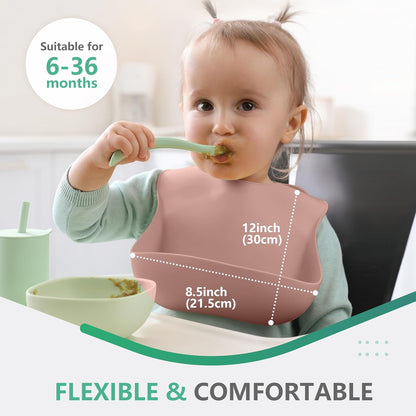 Set of 3 Silicone Bibs, Soft Adjustable Bibs for Boys & Girls