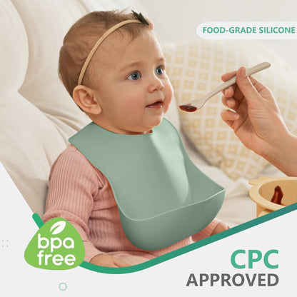 Set of 3 Silicone Bibs, Soft Adjustable Bibs for Boys & Girls