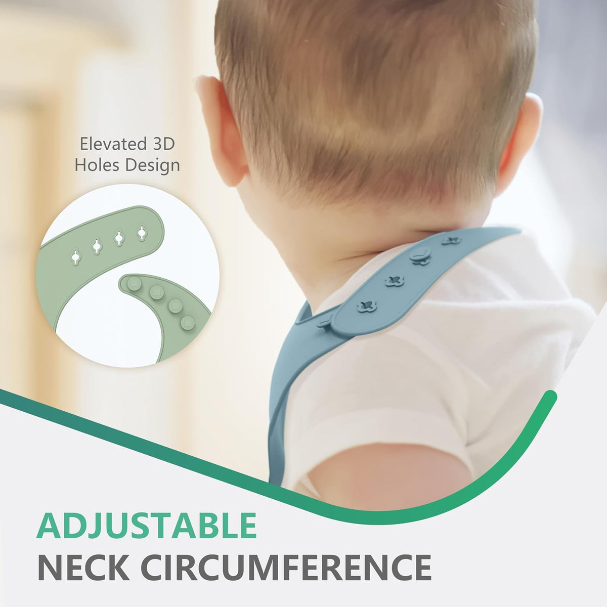 Set of 3 Silicone Bibs, Soft Adjustable Bibs for Boys & Girls