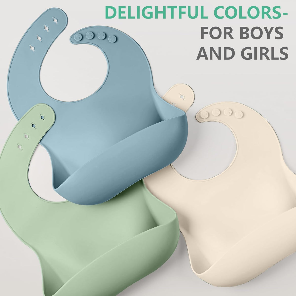 Set of 3 Silicone Bibs, Soft Adjustable Bibs for Boys & Girls