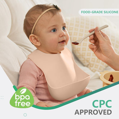 Set of 3 Silicone Bibs, Soft Adjustable Bibs for Boys & Girls