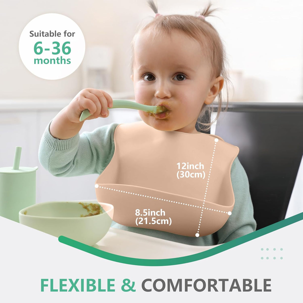 Set of 3 Silicone Bibs, Soft Adjustable Bibs for Boys & Girls