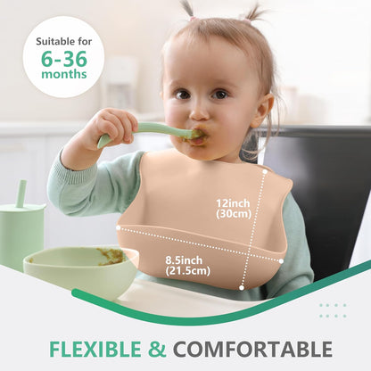 Set of 3 Silicone Bibs, Soft Adjustable Bibs for Boys & Girls