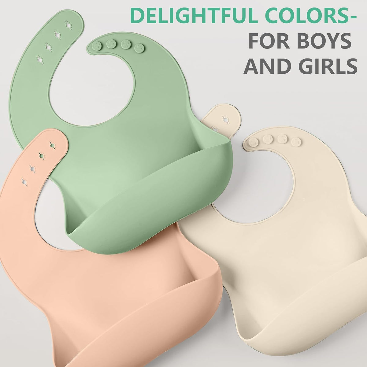 Set of 3 Silicone Bibs, Soft Adjustable Bibs for Boys & Girls
