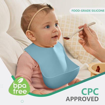 Set of 3 Silicone Bibs, Soft Adjustable Bibs for Boys & Girls