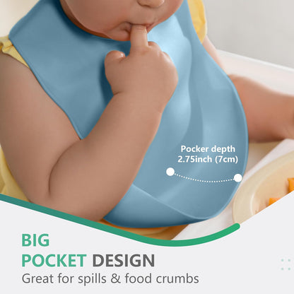 Set of 3 Silicone Bibs, Soft Adjustable Bibs for Boys & Girls