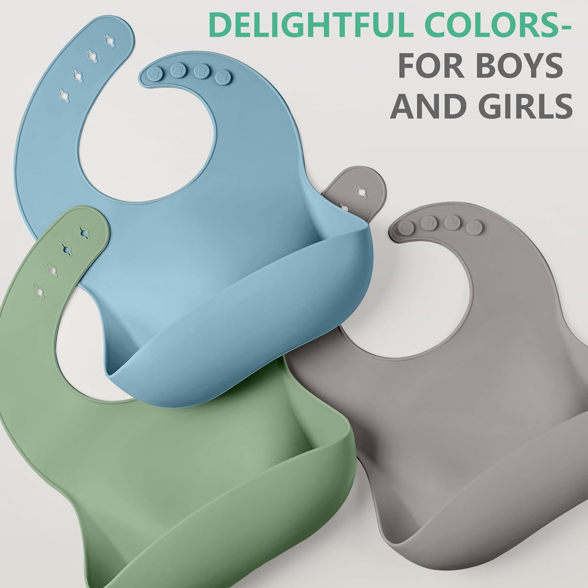 Set of 3 Silicone Bibs, Soft Adjustable Bibs for Boys & Girls