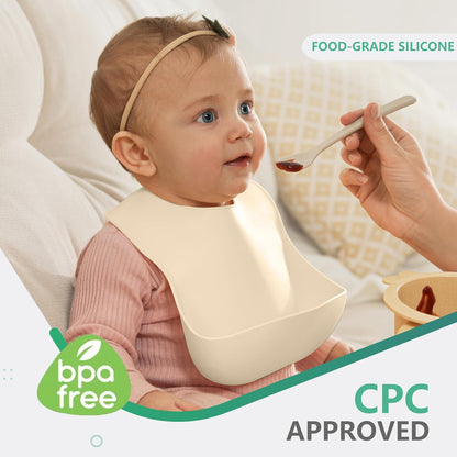 Set of 3 Silicone Bibs, Soft Adjustable Bibs for Boys & Girls